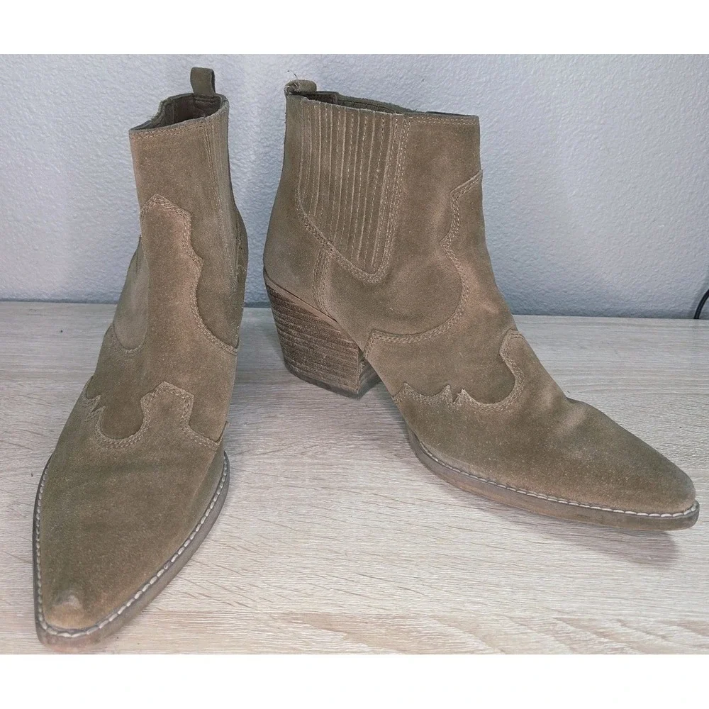 Sam Edelman Winona Western Booties Hazelnut Brown Suede Pointed‎ Toe Ankle Boots